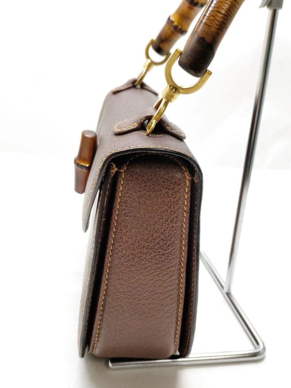 Authentic Gucci Bamboo Top Handle Brown Leather Vintage Bag Handbag Purse - Picture 4 of 16